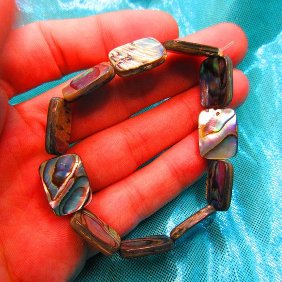 Abalone Large Rectangles 7" Stretchy Gemstone Bracelet - Picture 1 of 3